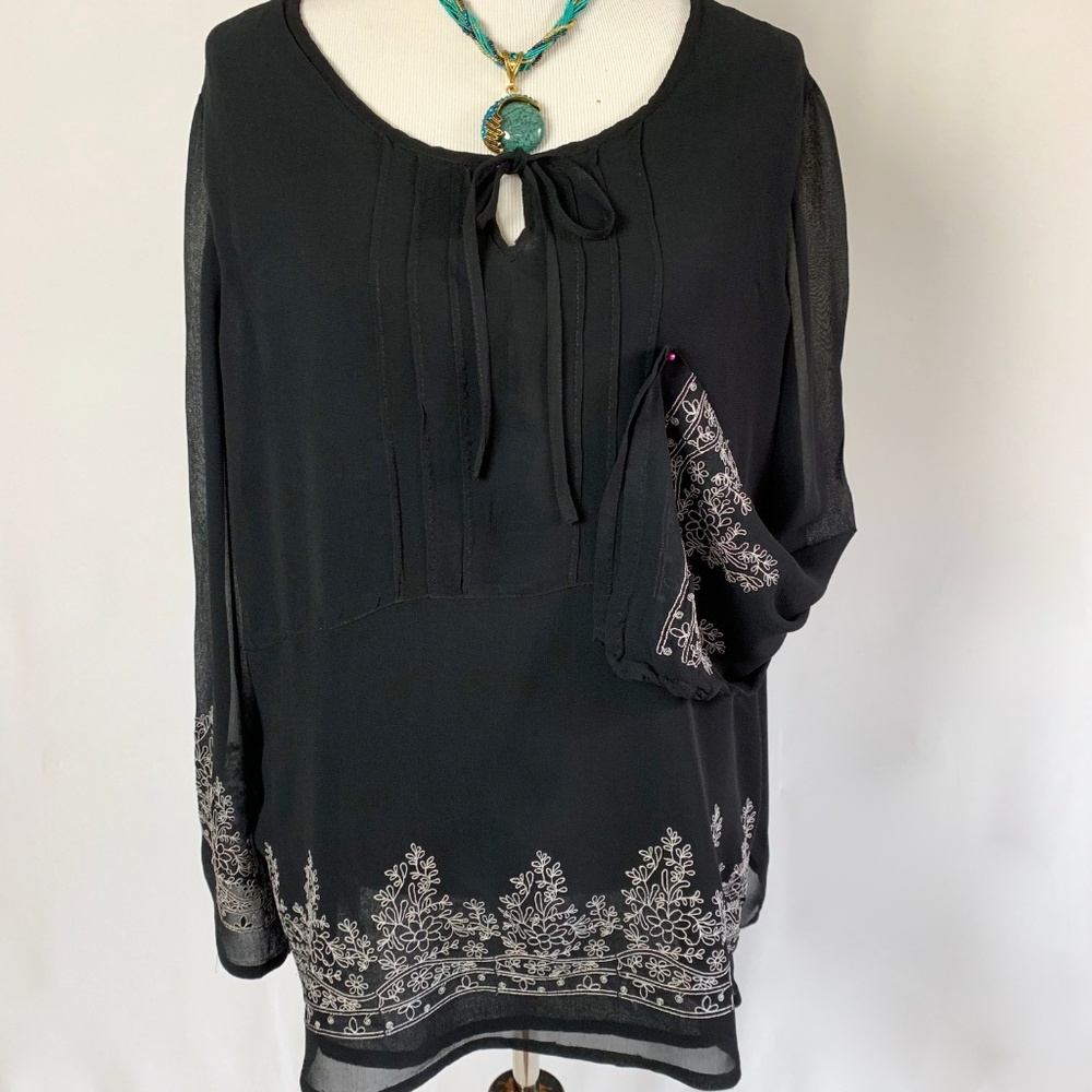 Notations Long Sleeve Black Peasant Blouse 2X